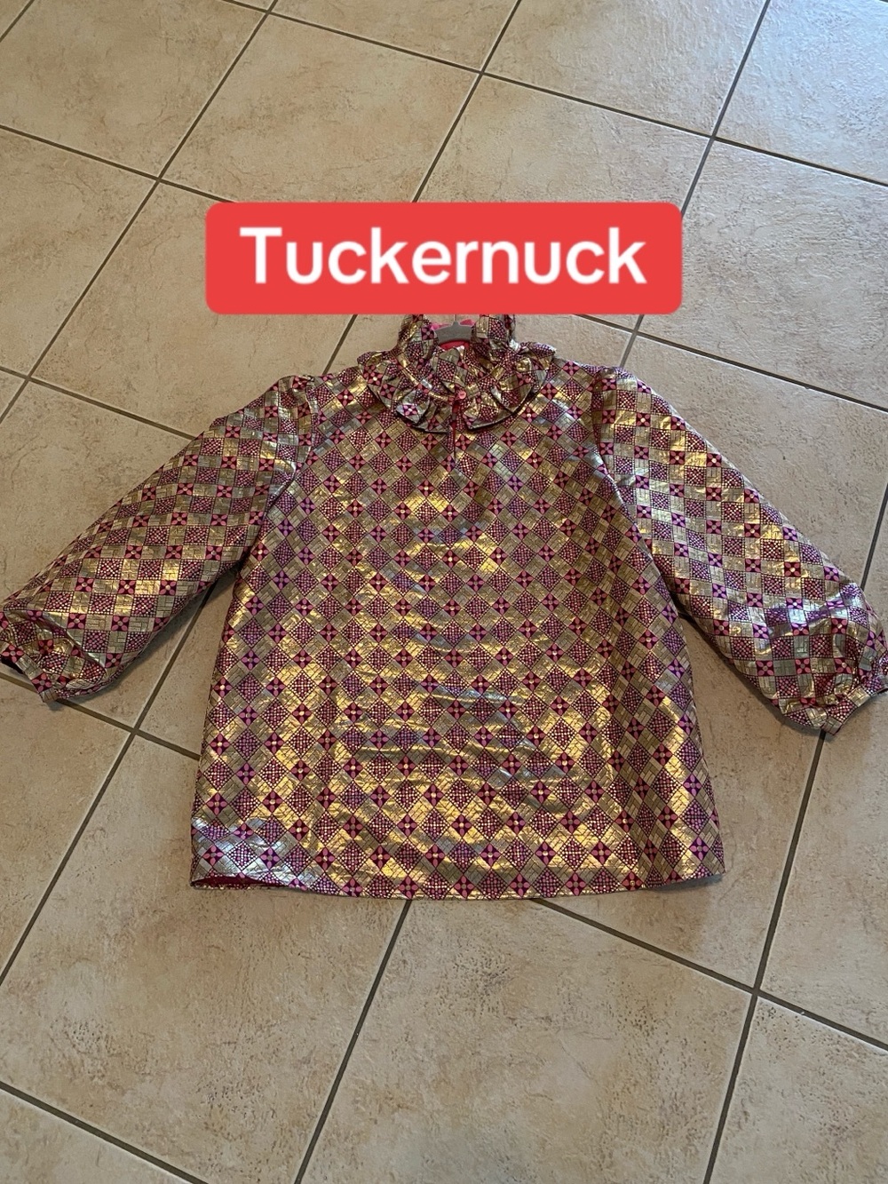 Tuckernuck Metallic Gold and Purple Diamond Brocade Tunic